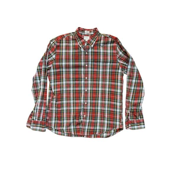 J. Crew Men's Red Secret Wash Slim Plaid Cotton Button Down Shirt Size XL - Picture 1 of 4